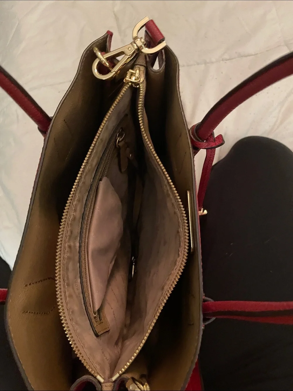 Michael Kors Cherry Red Leather Satchel with Gold-Tone Hardware